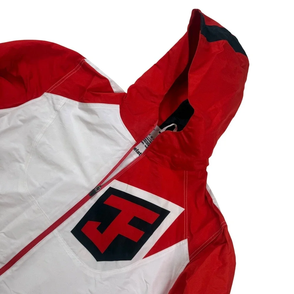 Rivel Athletics JUICE TX Windbreaker Jacket Mens Large Red White Full Zip‎ Hood